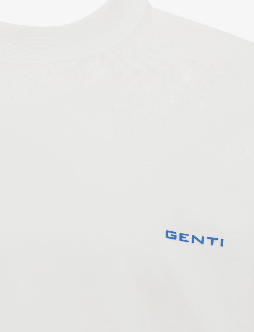 Genti T-shirt wit blauwe backprint