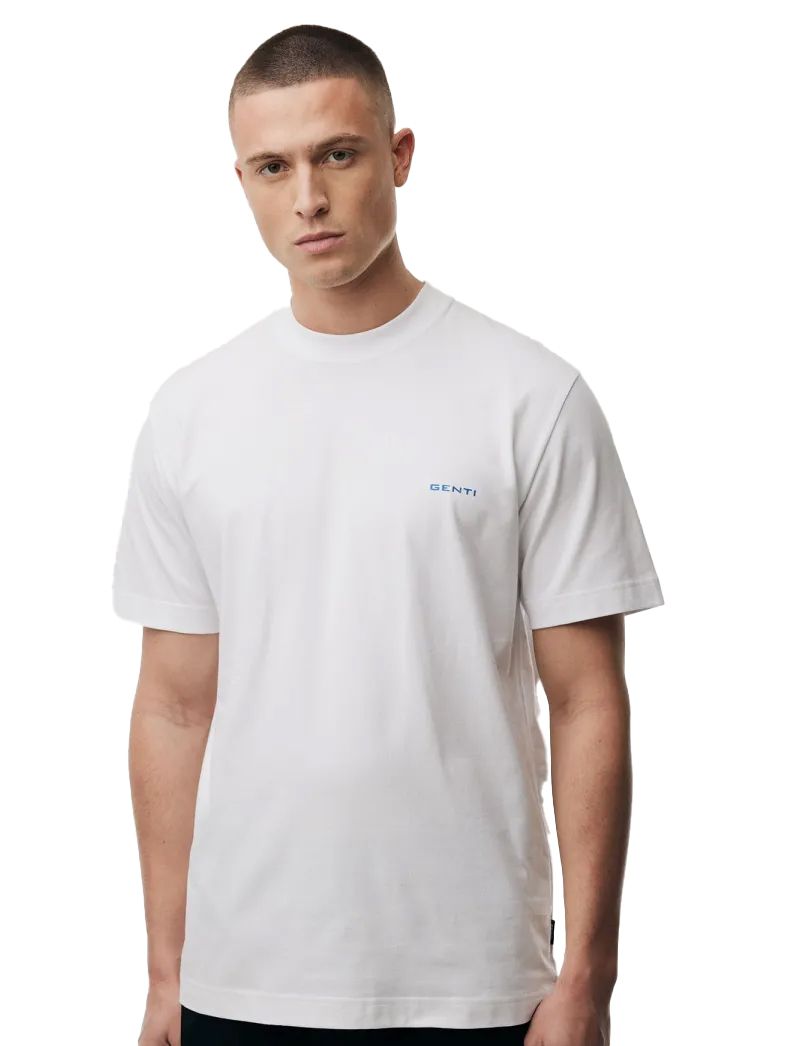 Genti T-shirt wit blauwe backprint