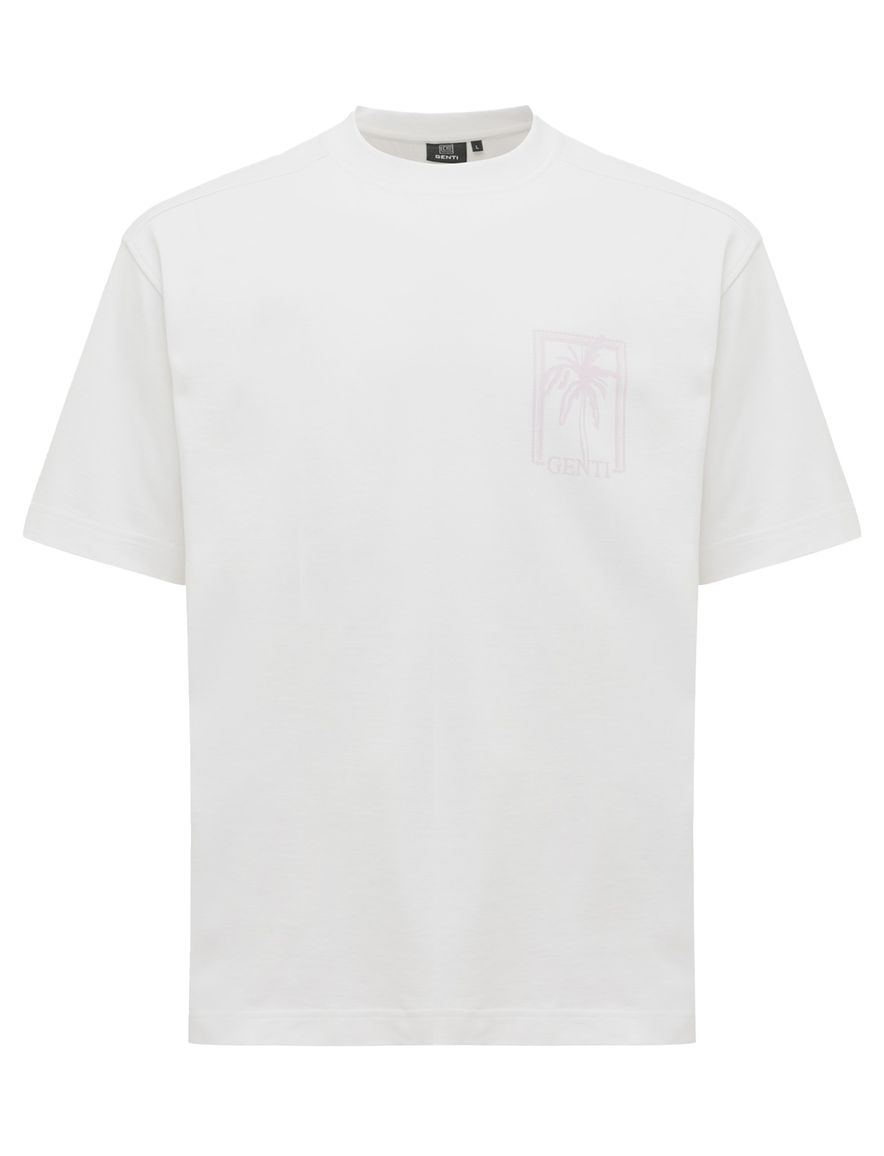 Genti T-shirt wit roze palm