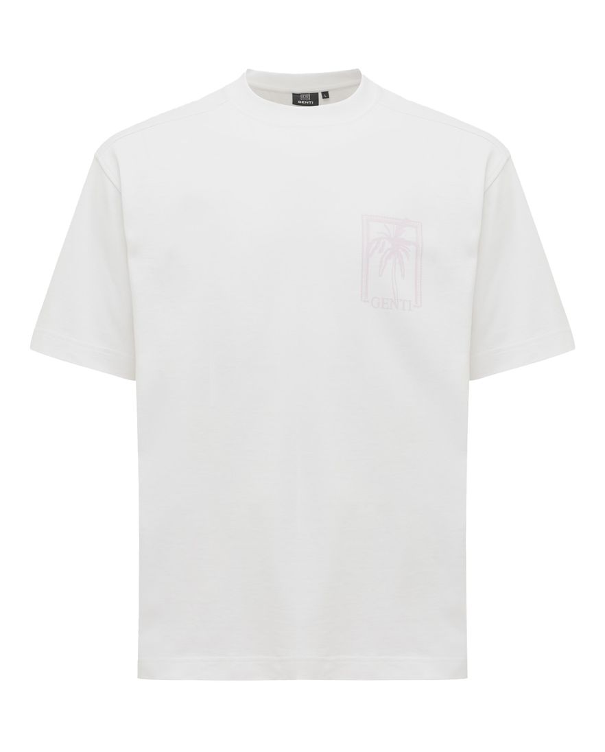 T-shirt Genti wit wijde fit effen