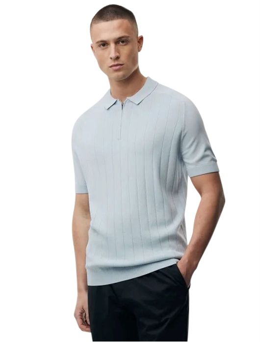 Genti poloshirt met rits lichtblauw