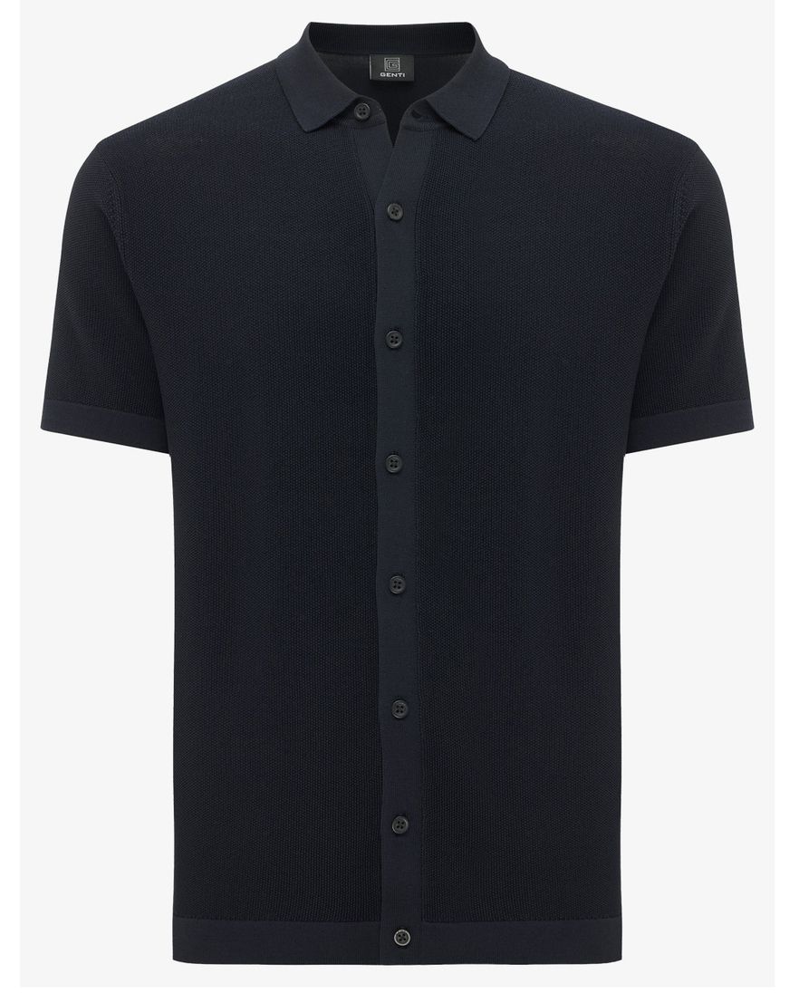 Genti donkerblauw overhemd normale fit met structuur