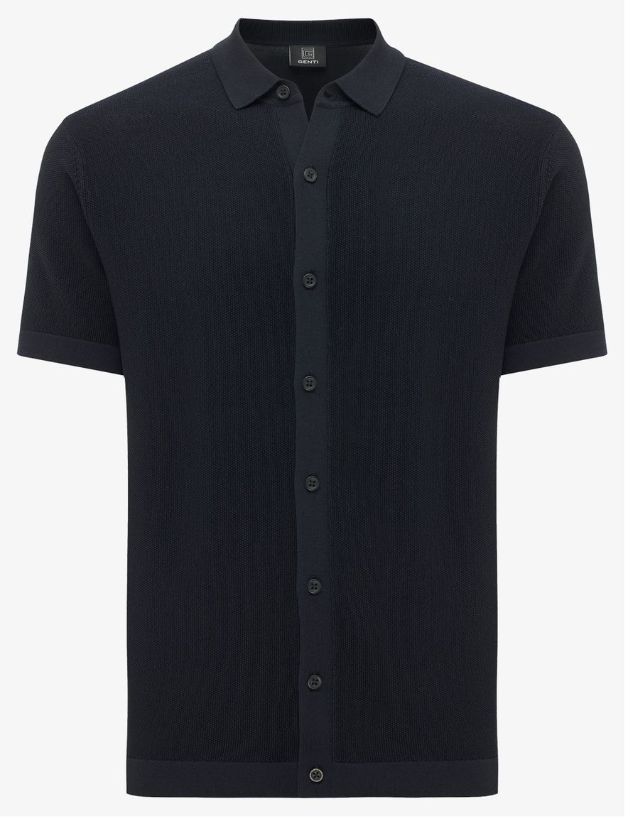 Genti donkerblauw overhemd normale fit met structuur