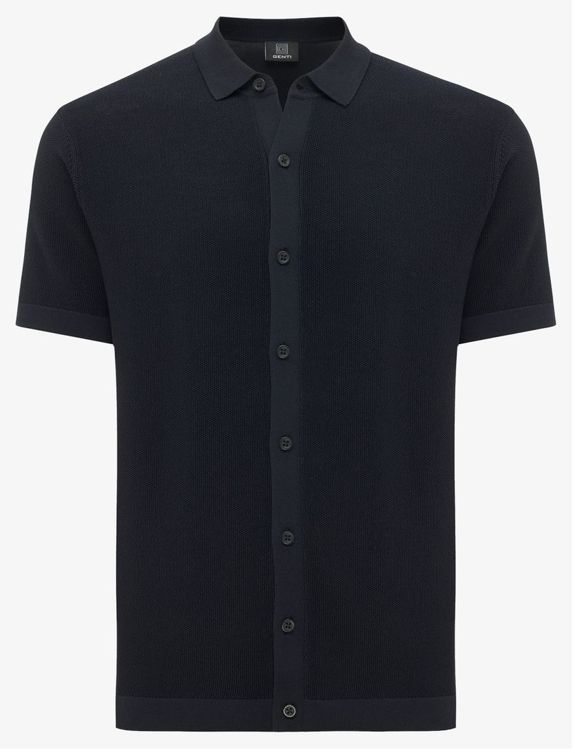 Overhemd Genti navy structuur normale fit