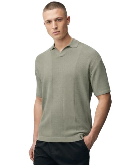 Genti Groen poloshirt gebreid Genti korte mouw strepen
