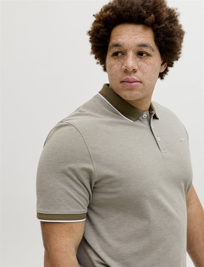 Jack & Jones Plus Size polo korte mouw wijde fit olijfgroen
