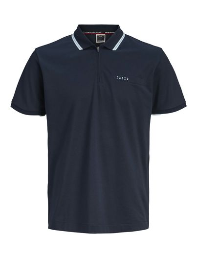 Jack & Jones Jack & Jones polo navy met rits en borstzak korte mouw