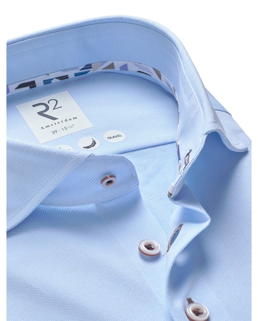 Lichtblauw R2 Amsterdam Modern Fit overhemd subtiele structuur