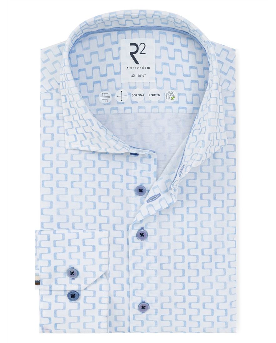 Wit R2 Amsterdam Modern Fit overhemd grafisch patroon