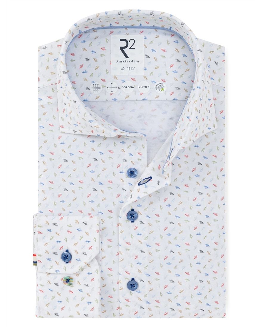 Wit R2 Amsterdam Modern Fit overhemd met fijne print