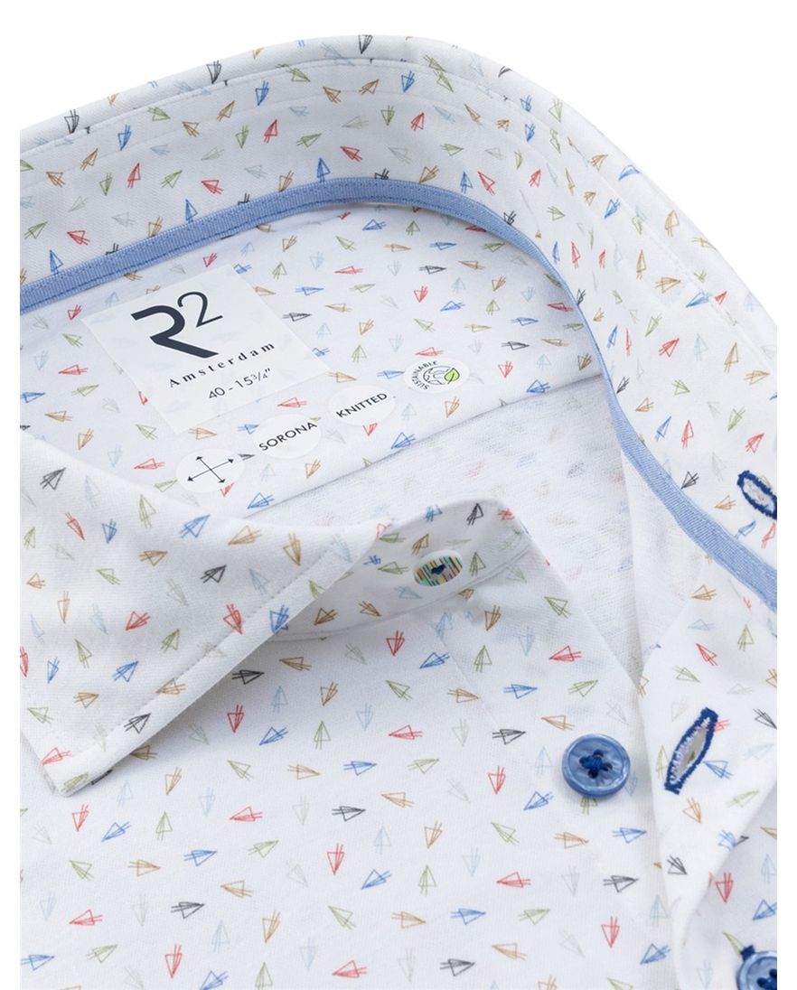 Wit R2 Amsterdam Modern Fit overhemd met fijne print