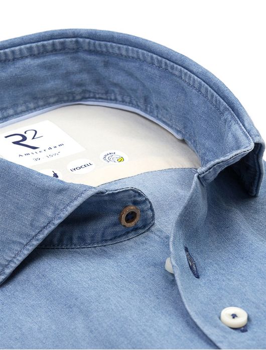 R2 Amsterdam overhemd lichtblauw effen spijker dessin