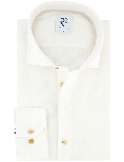R2 R2 overhemd wit linnen wide spread boord