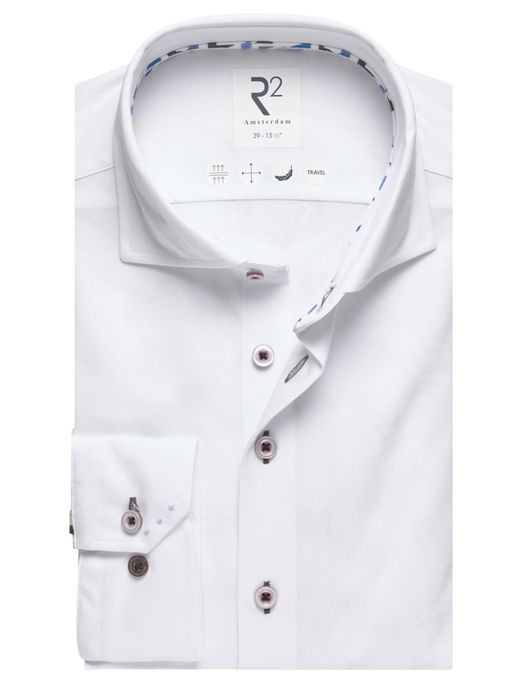 Overhemd wit R2 Amsterdam Modern Fit effen