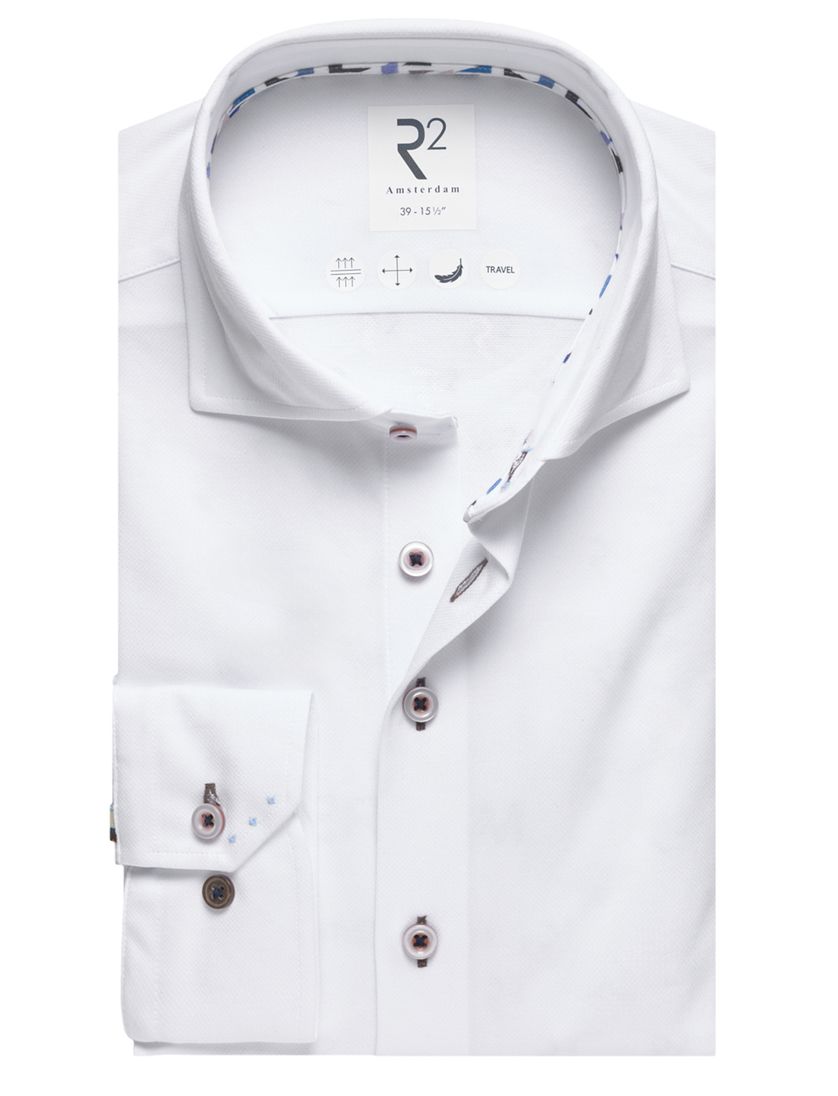 Wit R2 Amsterdam Modern Fit overhemd travel kwaliteit