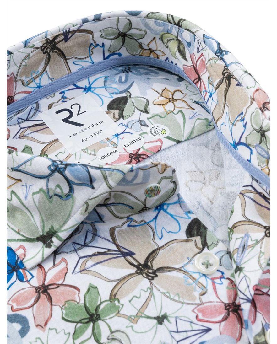 Multicolor R2 Amsterdam Modern Fit overhemd floral dessin blauw