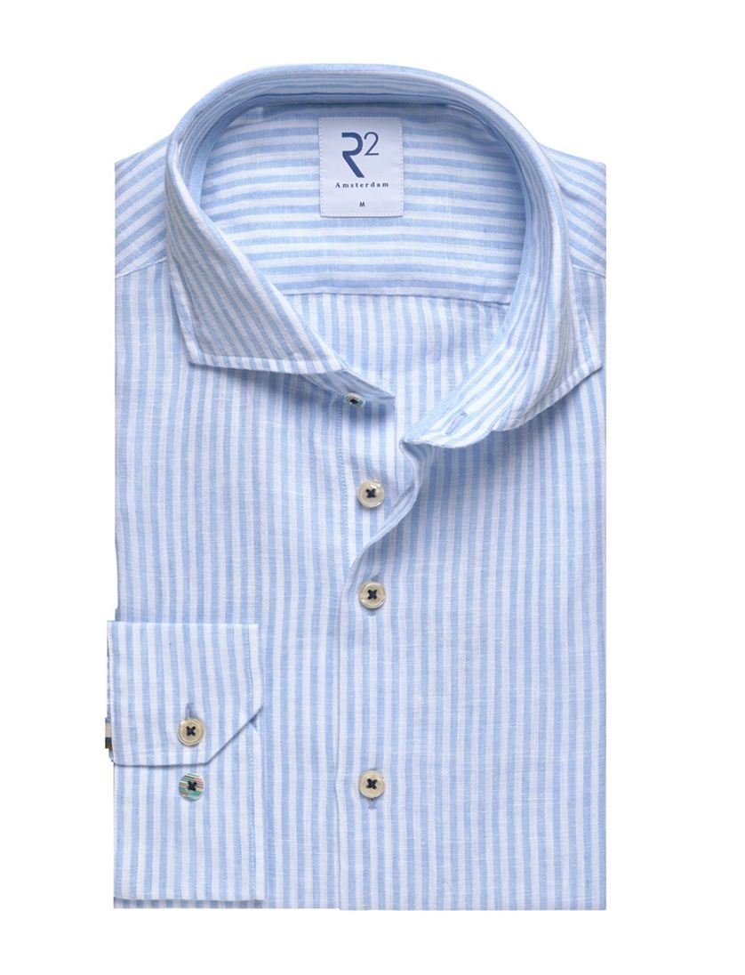 Overhemd Lichtblauw R2 Amsterdam Modern Fit linnen strepen
