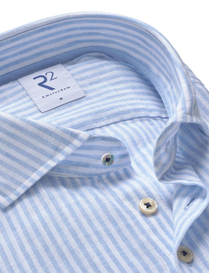 Overhemd Lichtblauw R2 Amsterdam Modern Fit linnen strepen
