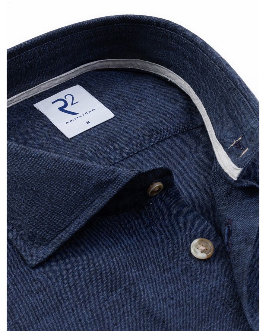 Overhemd R2 Amsterdam donkerblauw linnen wide spread