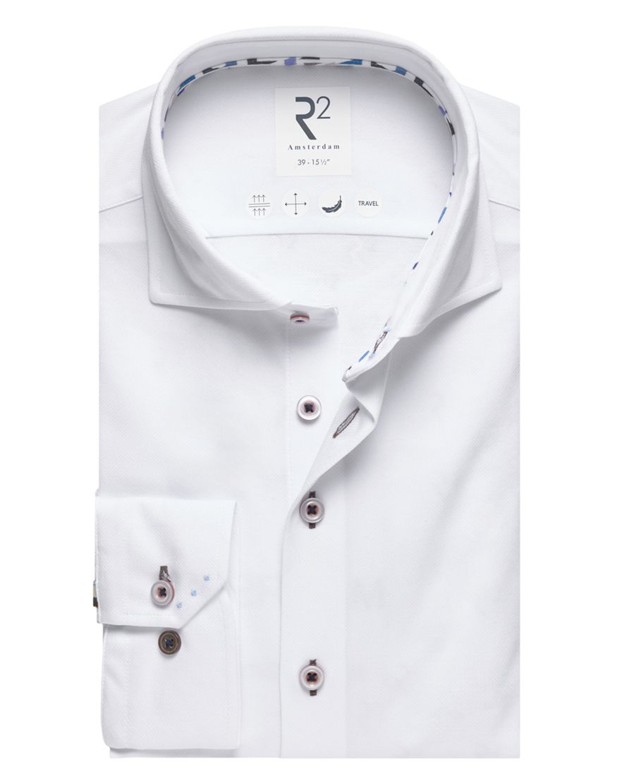Overhemd wit R2 Amsterdam Modern Fit mouwlengte 7 travel