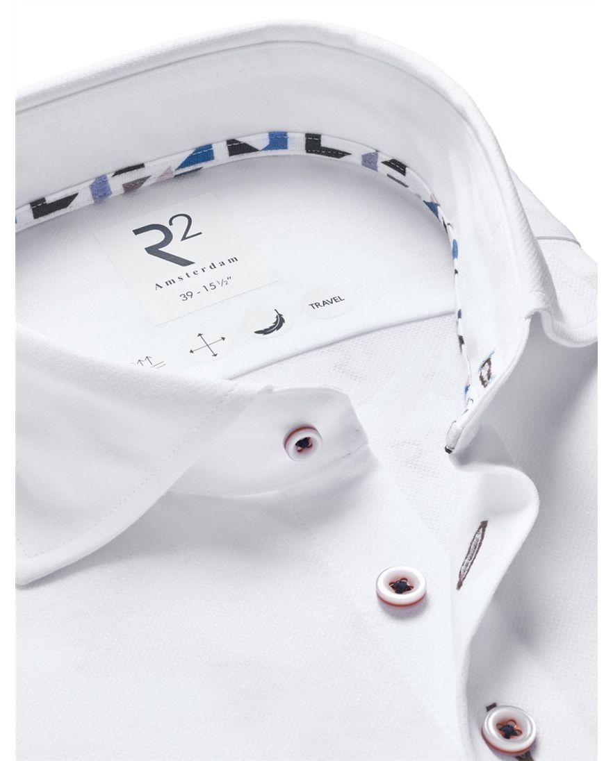 Overhemd wit R2 Amsterdam Modern Fit mouwlengte 7 travel