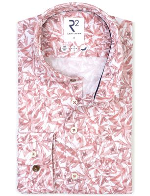 R2 Overhemd R2 Amsterdam Modern Fit mouwlengte 7 rood geprint