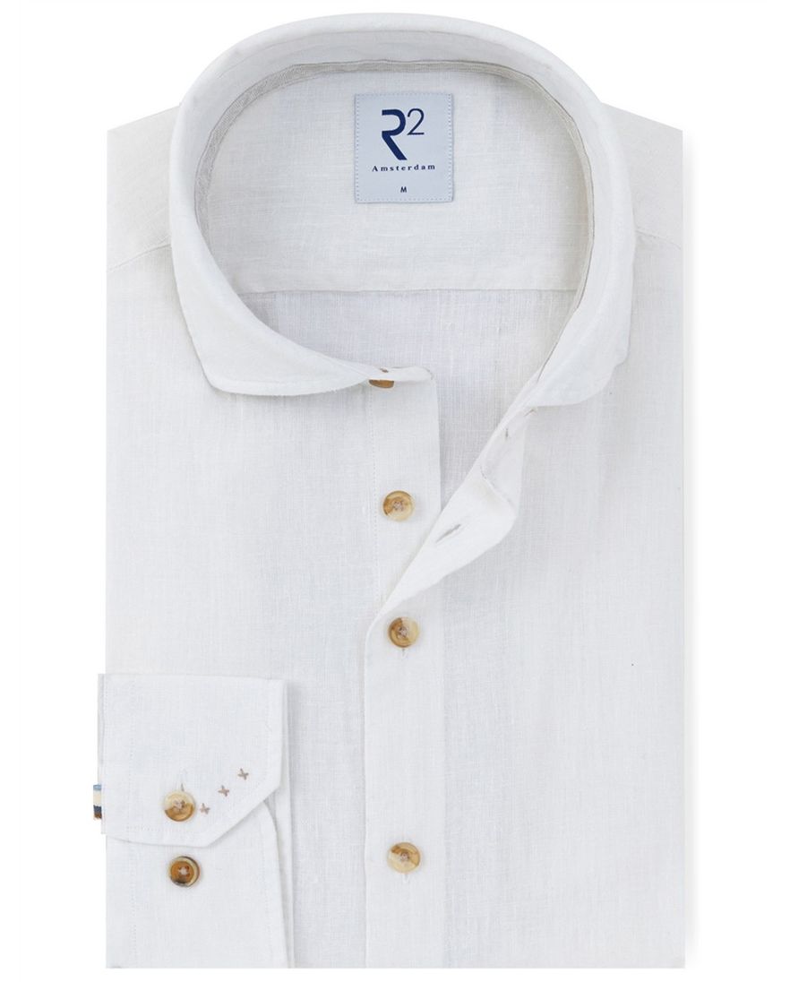 Overhemd R2 Amsterdam mouwlengte 7 Modern Fit wit linnen