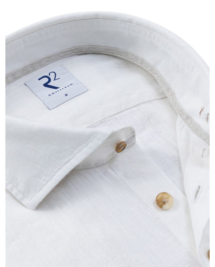 Overhemd R2 Amsterdam mouwlengte 7 Modern Fit wit linnen