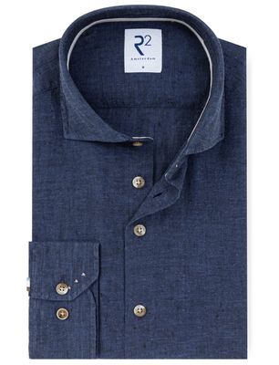 R2 Overhemd R2 Amsterdam Modern Fit mouwlengte 7 navy linnen