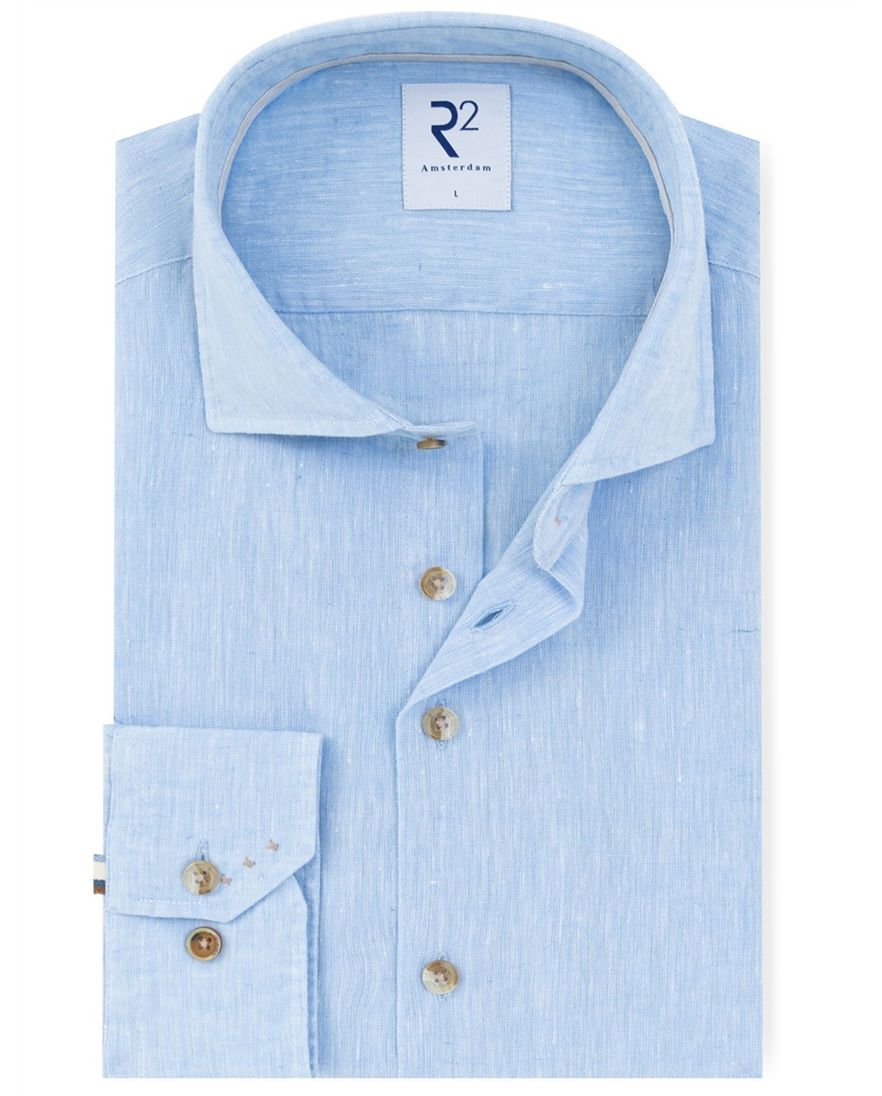 Lichtblauw R2 Amsterdam overhemd Modern Fit linnen