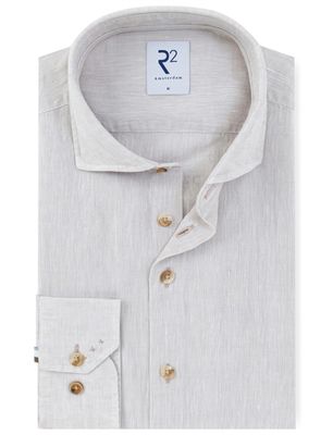 R2 R2 Amsterdam overhemd Modern Fit mouwlengte 7 beige linnen