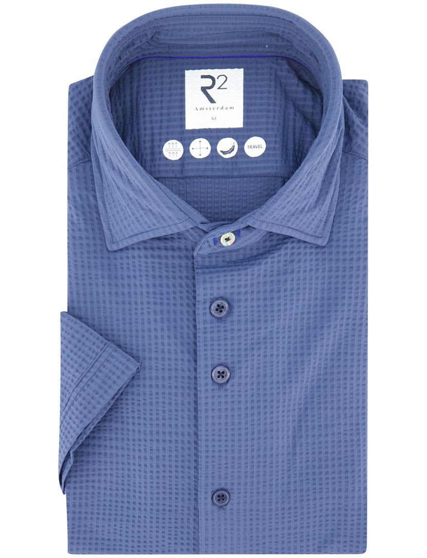 Overhemd R2 blauw geprint korte mouw