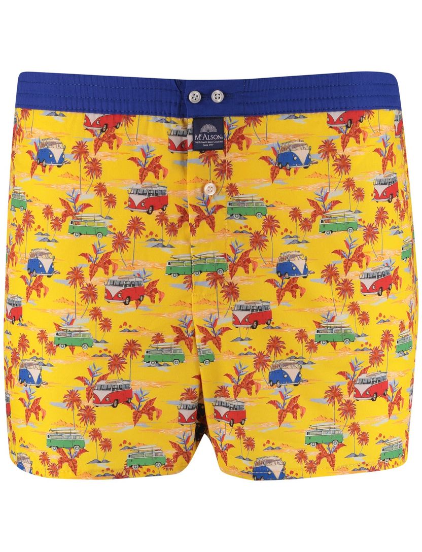 boxershort geel McAlson print busjes met donkerblauw rand