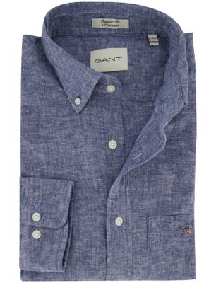 Gant Gant overhemd linnen korte mouw donkerblauw