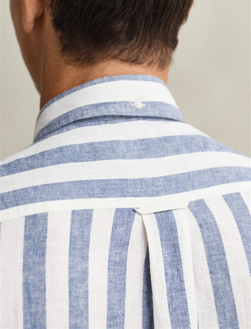 Gant Overhemd blauw wit gestreept linnen
