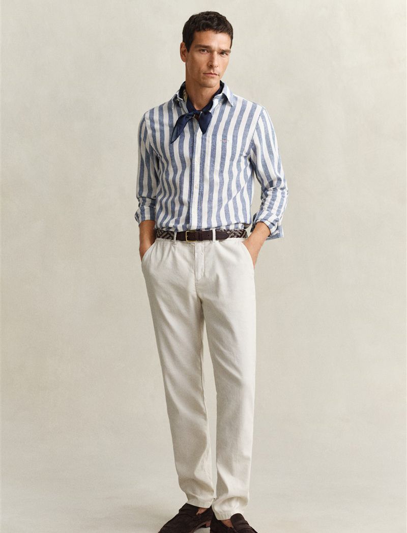 Gant Overhemd blauw wit gestreept linnen