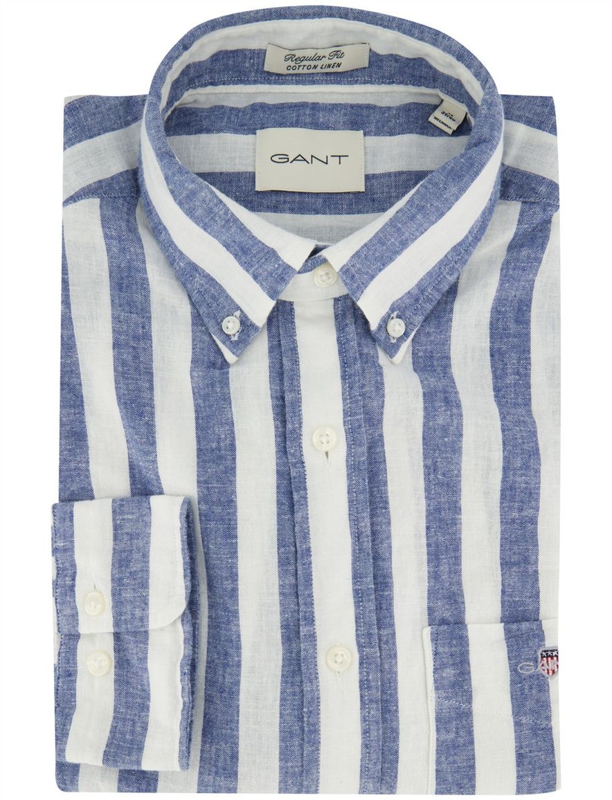 Gant Overhemd blauw wit gestreept linnen