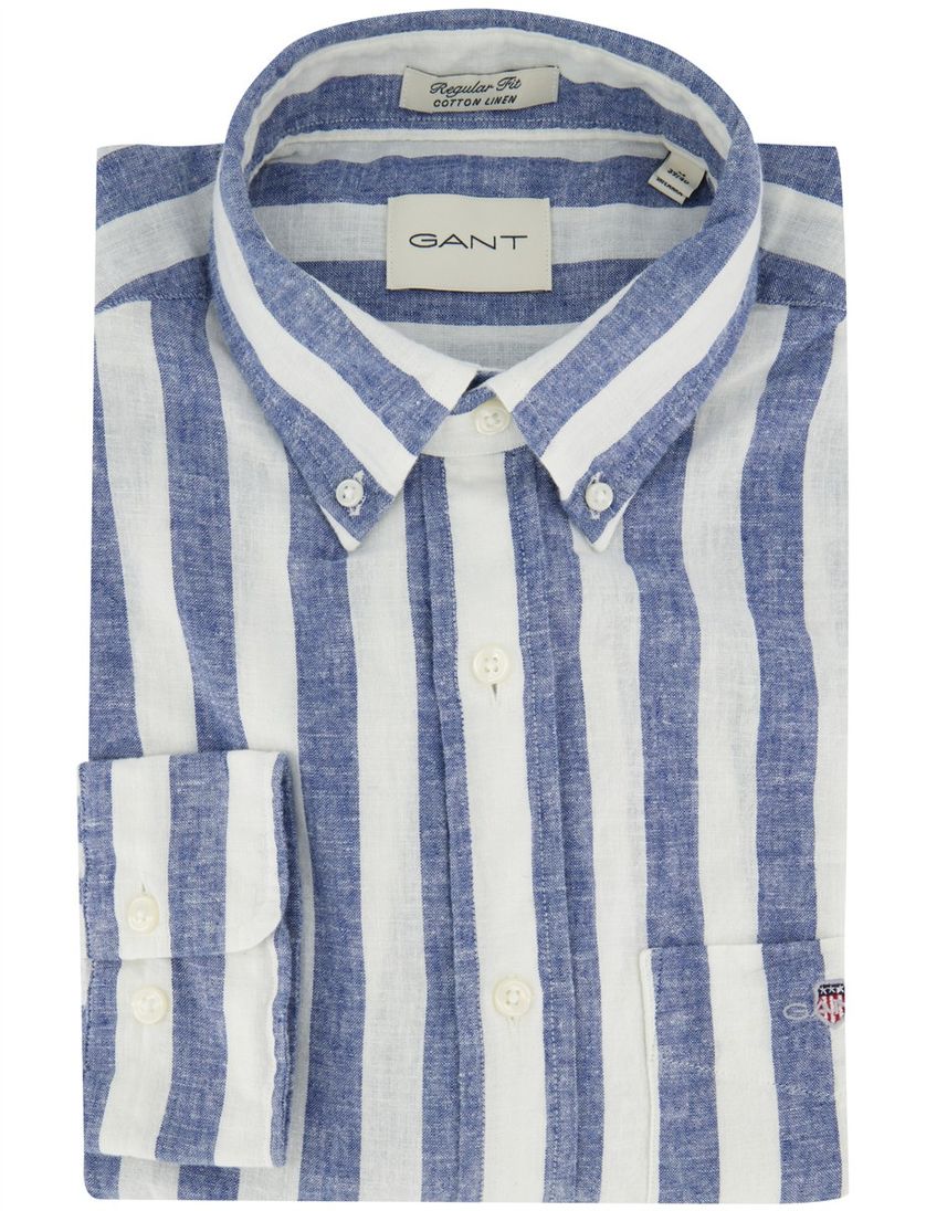 Overhemd Gant blauw strepen borstzak wijde fit