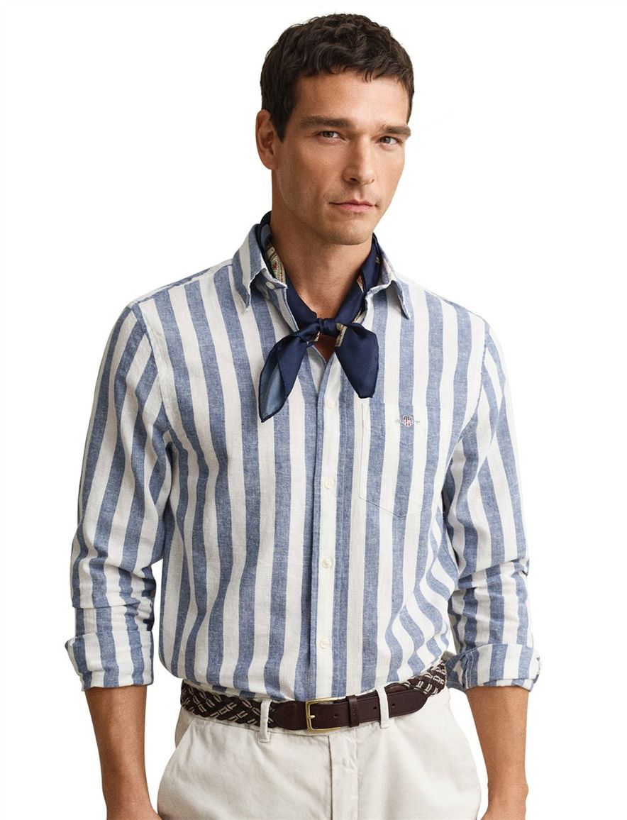 Gant Overhemd blauw wit gestreept linnen