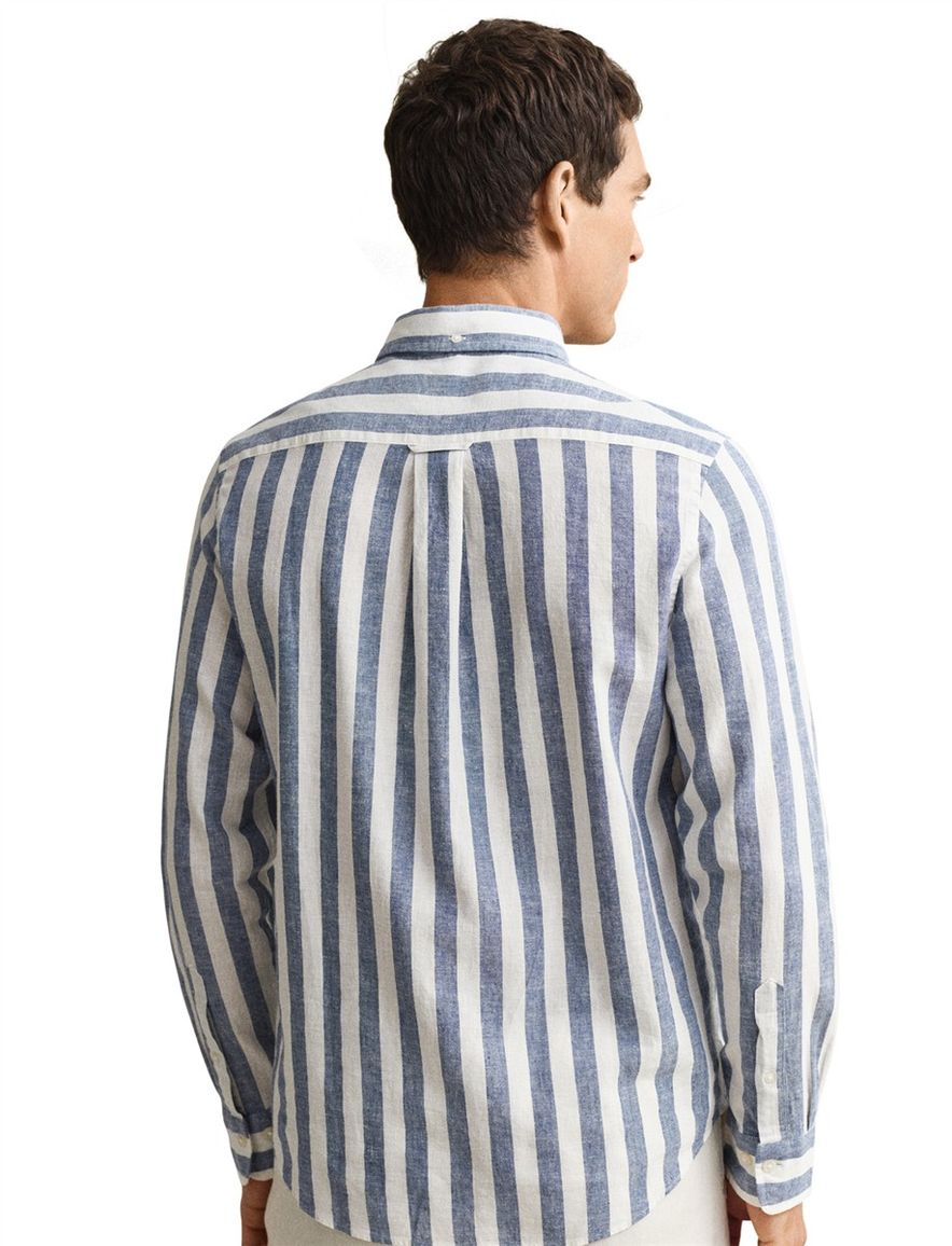 Gant Overhemd blauw wit gestreept linnen