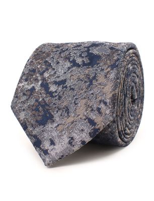 Tresanti Tresanti stropdas blauw bruin jacquard dessin zijde