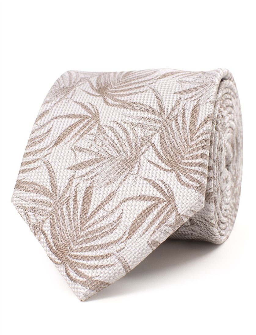 Creme zijden stropdas Tresanti met palm dessin