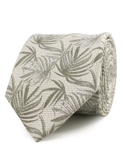 Tresanti Tresanti stropdas creme groen palmblad zijde