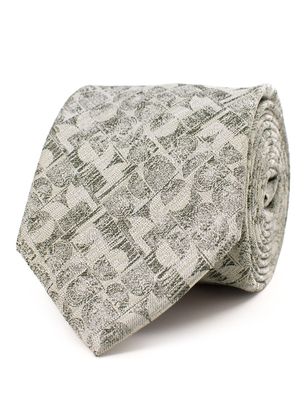 Tresanti Tresanti stropdas beige met groen ingeweven dessin