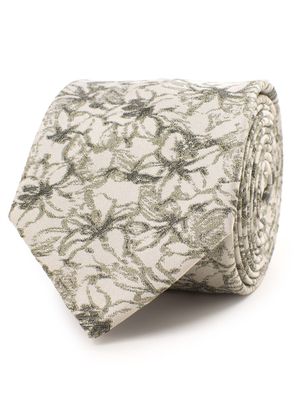 Tresanti Beige zijden stropdas met verfijnd groen bloemmotief
