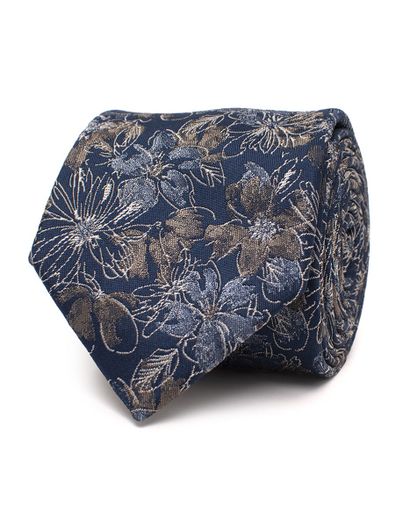 Tresanti Tresanti zijden stropdas donkerblauw met bloem dessin