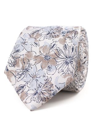 Tresanti Tresanti zijden stropdas lichtbeige met bloem dessin