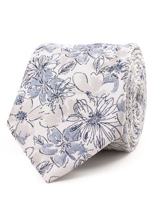 Tresanti Tresanti zijden das lichtbeige met ingeweven blauwe bloemen