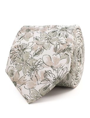 Tresanti Tresanti stropdas van zijde in crème met bloemenmotief