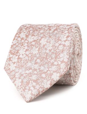 Tresanti Tresanti zijden stropdas oranje met wit bloemendessin